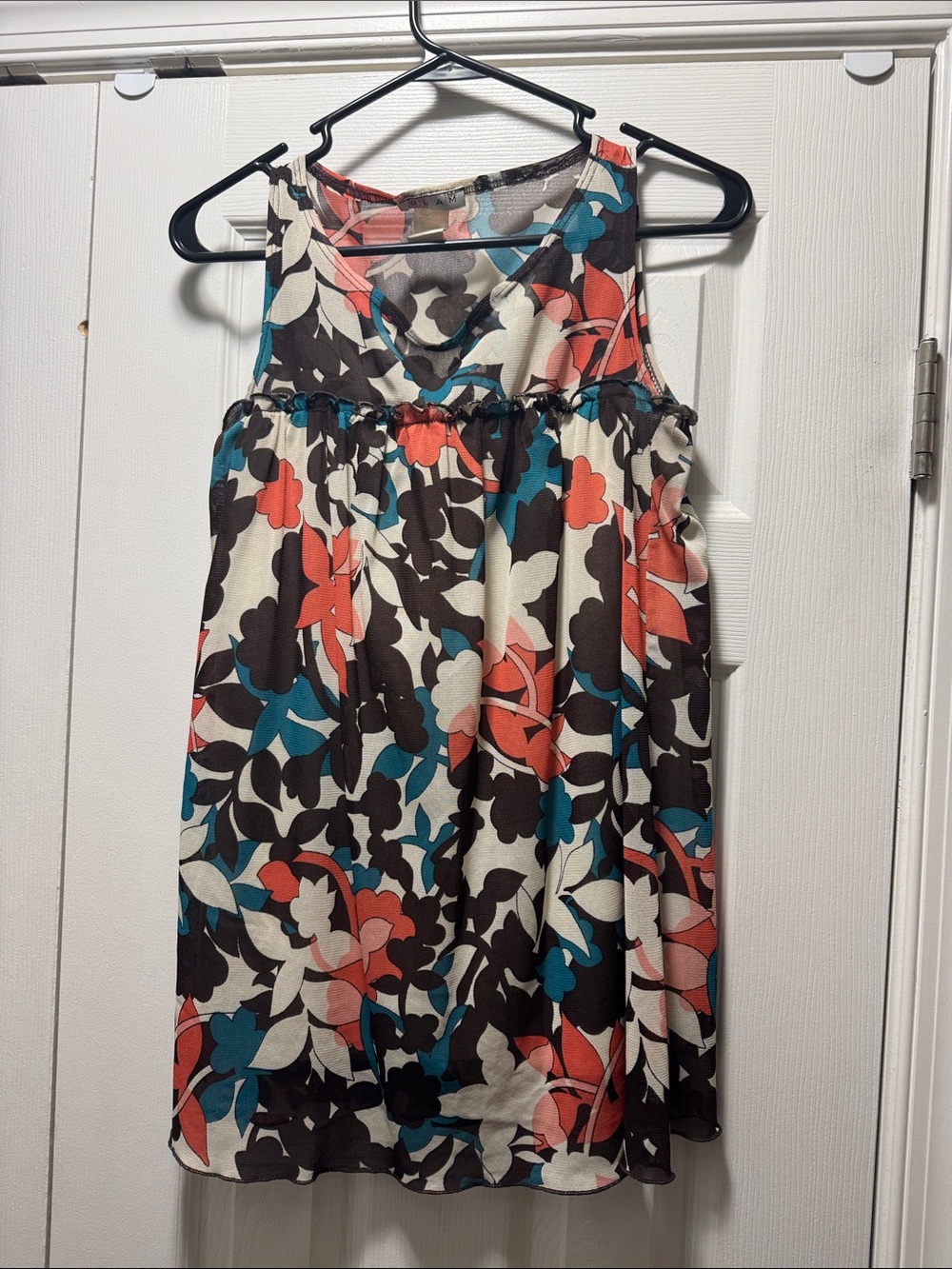 glam Coral, Teal & Black Floral Sleeveless Shift Dress